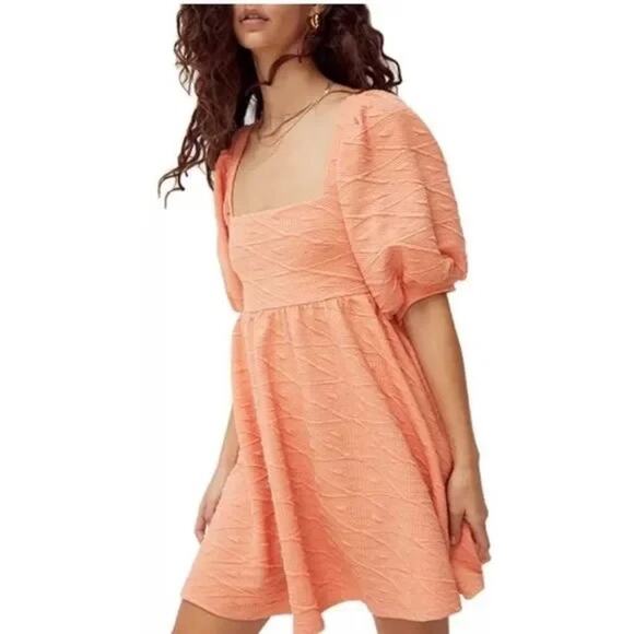 Free People | Violet Square Neck Short Puffed Sleeve TieBack Mini Babydoll Dress - Picture 2 of 11